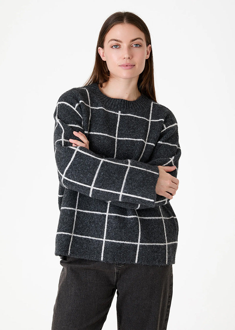 DREAMS Windowpane Crewneck Sweater Slate Grey