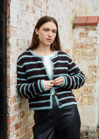 DREAMS Striped Cardigan Chocolate/Duck Egg