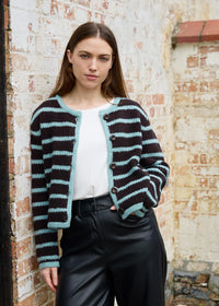 DREAMS Striped Cardigan Chocolate/Duck Egg