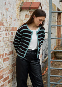 DREAMS Striped Cardigan Chocolate/Duck Egg