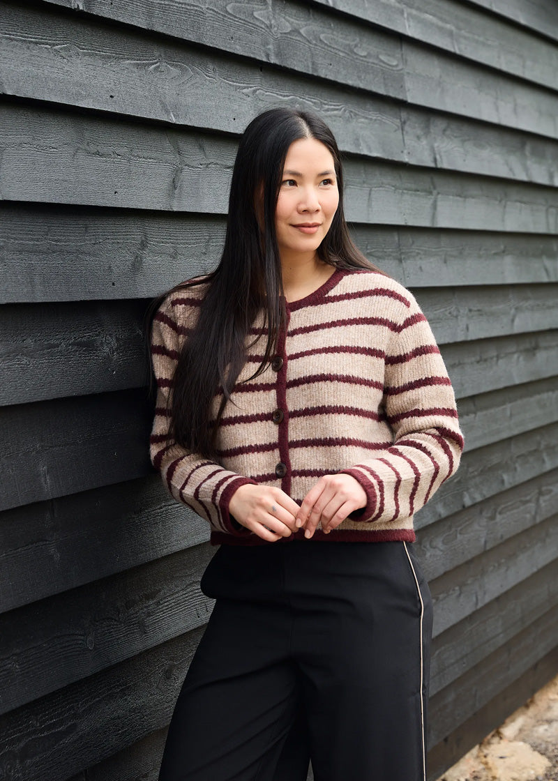 DREAMS Striped Cardigan Mink/Mulberry