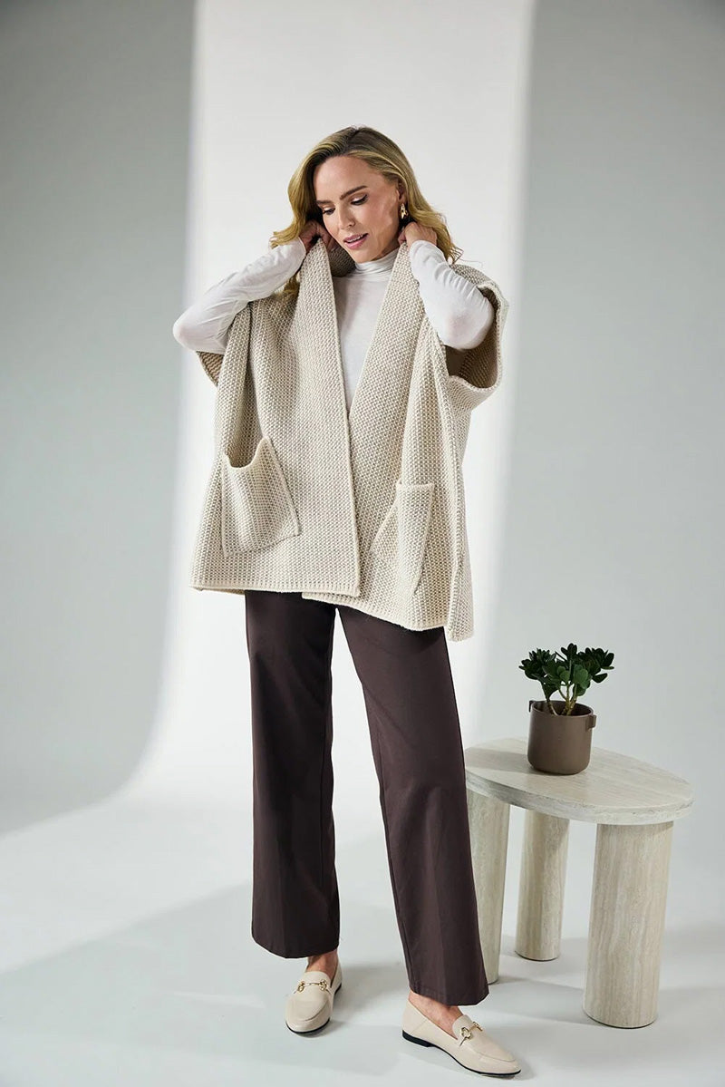 DECK Oversized Knit Wrap Gilet Beige
