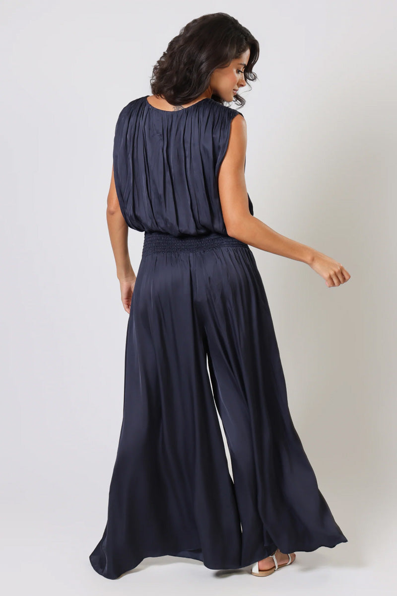TRAFFIC PEOPLE Aurora Wide Leg Trousers Sateen Navy