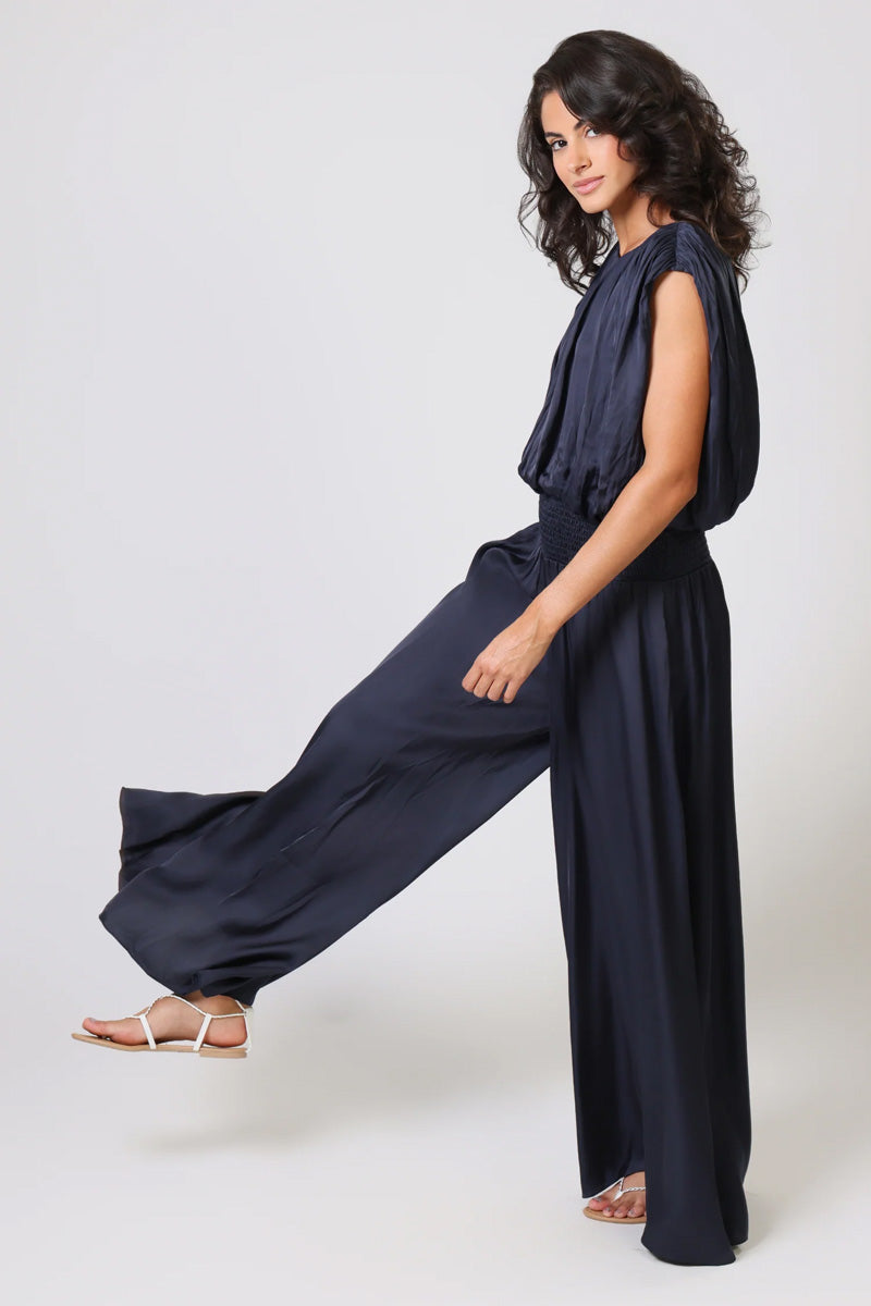 TRAFFIC PEOPLE Aurora Wide Leg Trousers Sateen Navy
