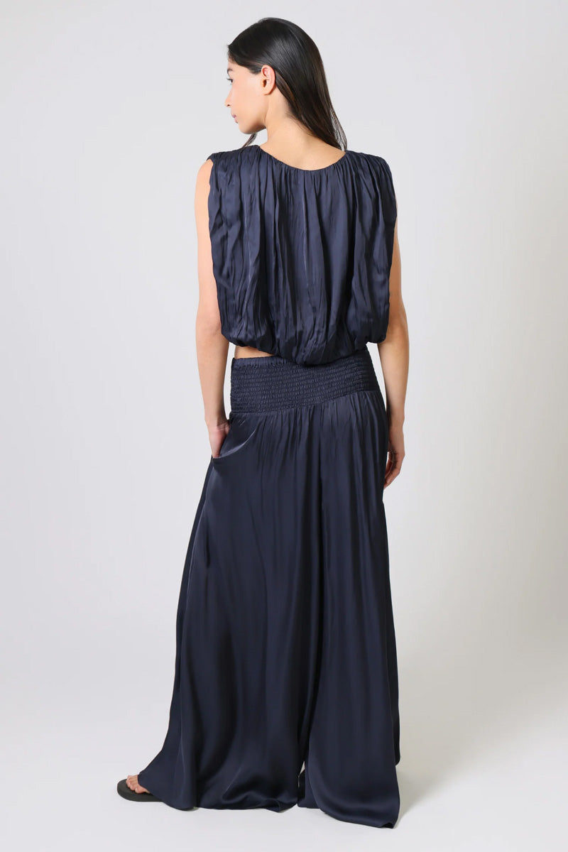 TRAFFIC PEOPLE Aurora Wide Leg Trousers Sateen Navy