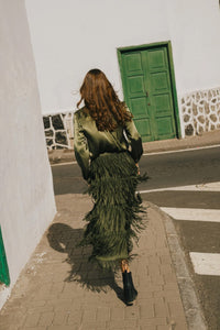 TRAFFIC PEOPLE Gracie Fringed Skirt Green
