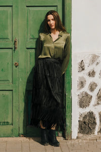 TRAFFIC PEOPLE Gracie Fringed Skirt Black
