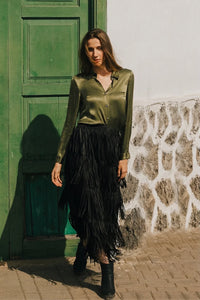 TRAFFIC PEOPLE Gracie Fringed Skirt Black