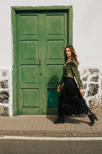 TRAFFIC PEOPLE Gracie Fringed Skirt Black