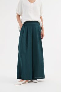 TIRELLI Pleat Front Palazzo Linen Trousers Marine