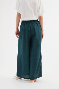 TIRELLI Pleat Front Palazzo Linen Trousers Marine