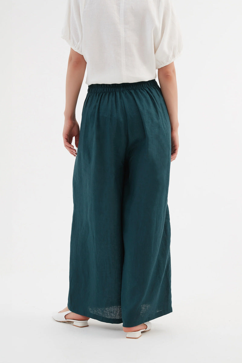 TIRELLI Pleat Front Palazzo Linen Trousers Marine