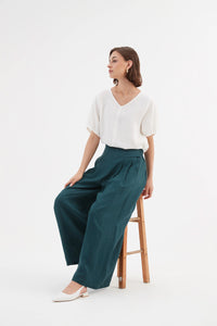 TIRELLI Pleat Front Palazzo Linen Trousers Marine
