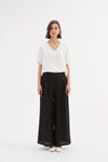 TIRELLI Pleat Front Palazzo Linen Trousers Black