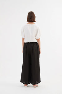 TIRELLI Pleat Front Palazzo Linen Trousers Black