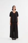 TIRELLI Pleat Front Palazzo Linen Trousers Black