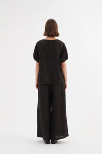 TIRELLI Pleat Front Palazzo Linen Trousers Black