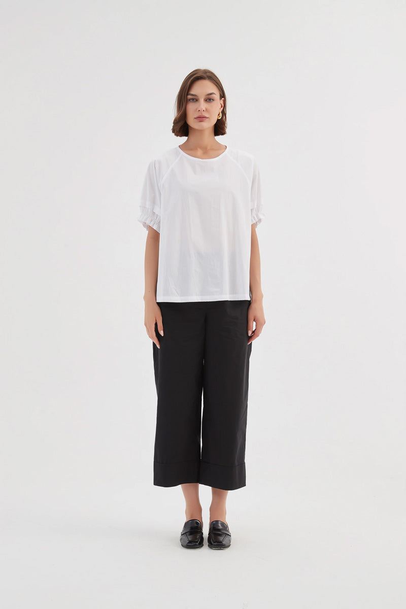 TIRELLI Ruffle Sleeve Top White