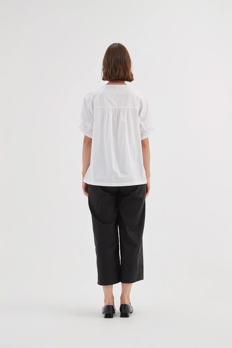 TIRELLI Ruffle Sleeve Top White