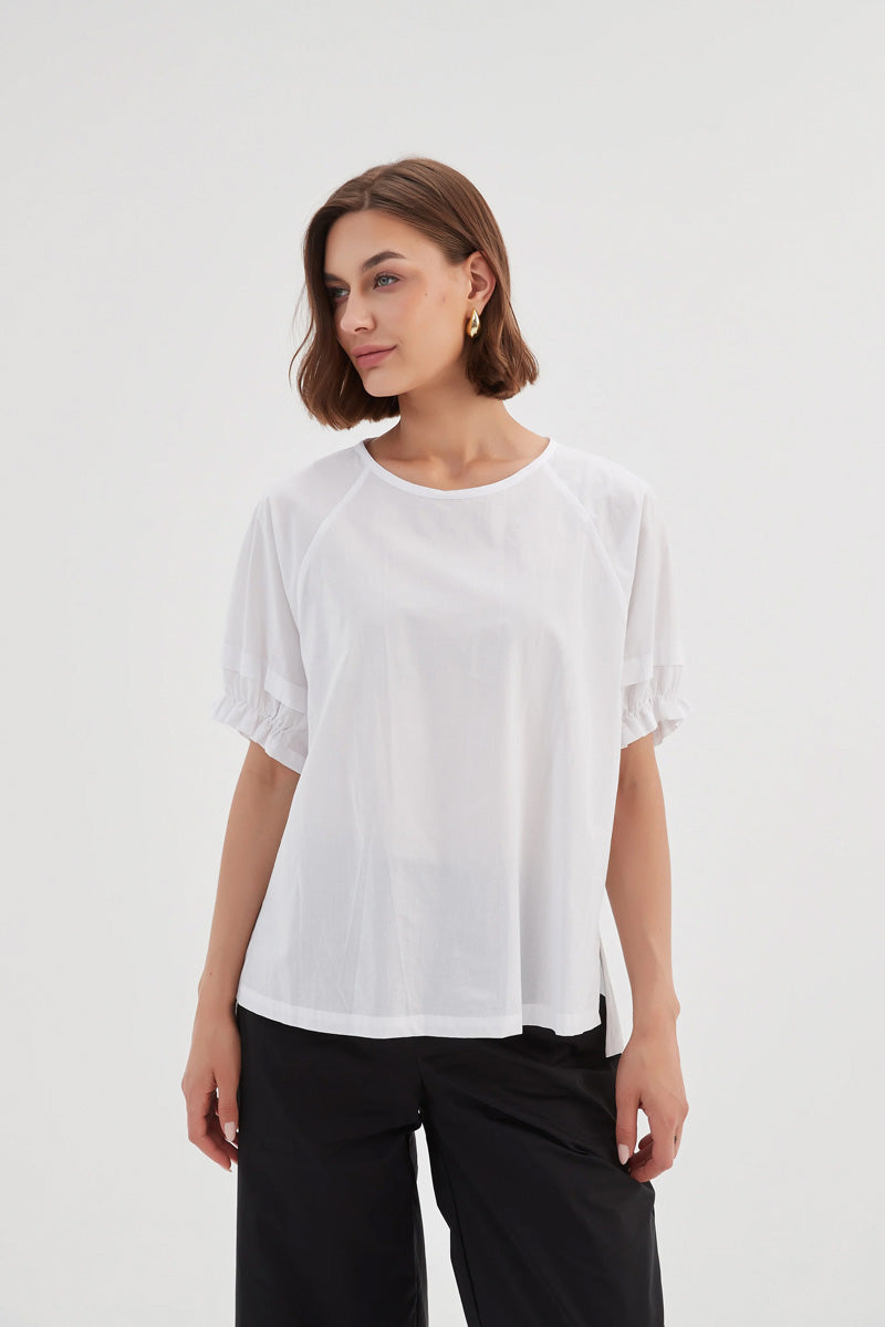 TIRELLI Ruffle Sleeve Top White