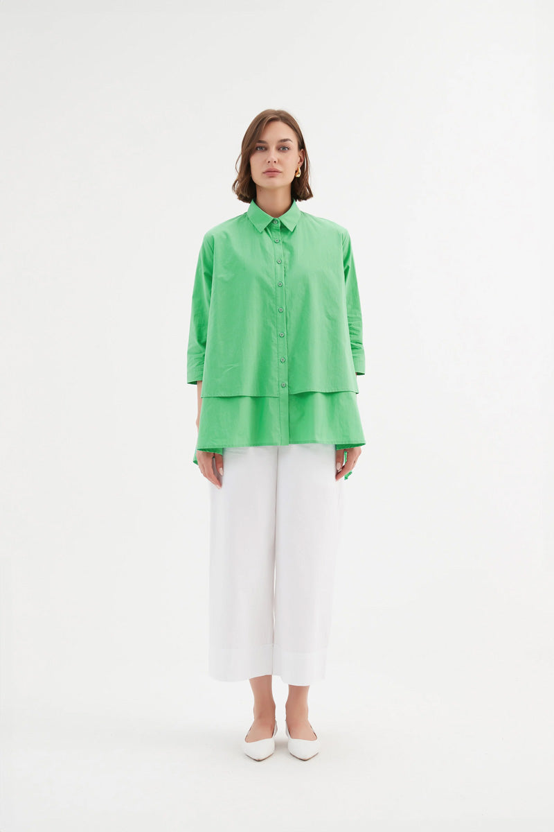 TIRELLI Tiered Front Shirt Soft Green