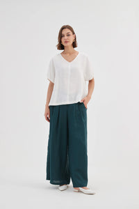 TIRELLI Pleat Front Palazzo Linen Trousers Marine