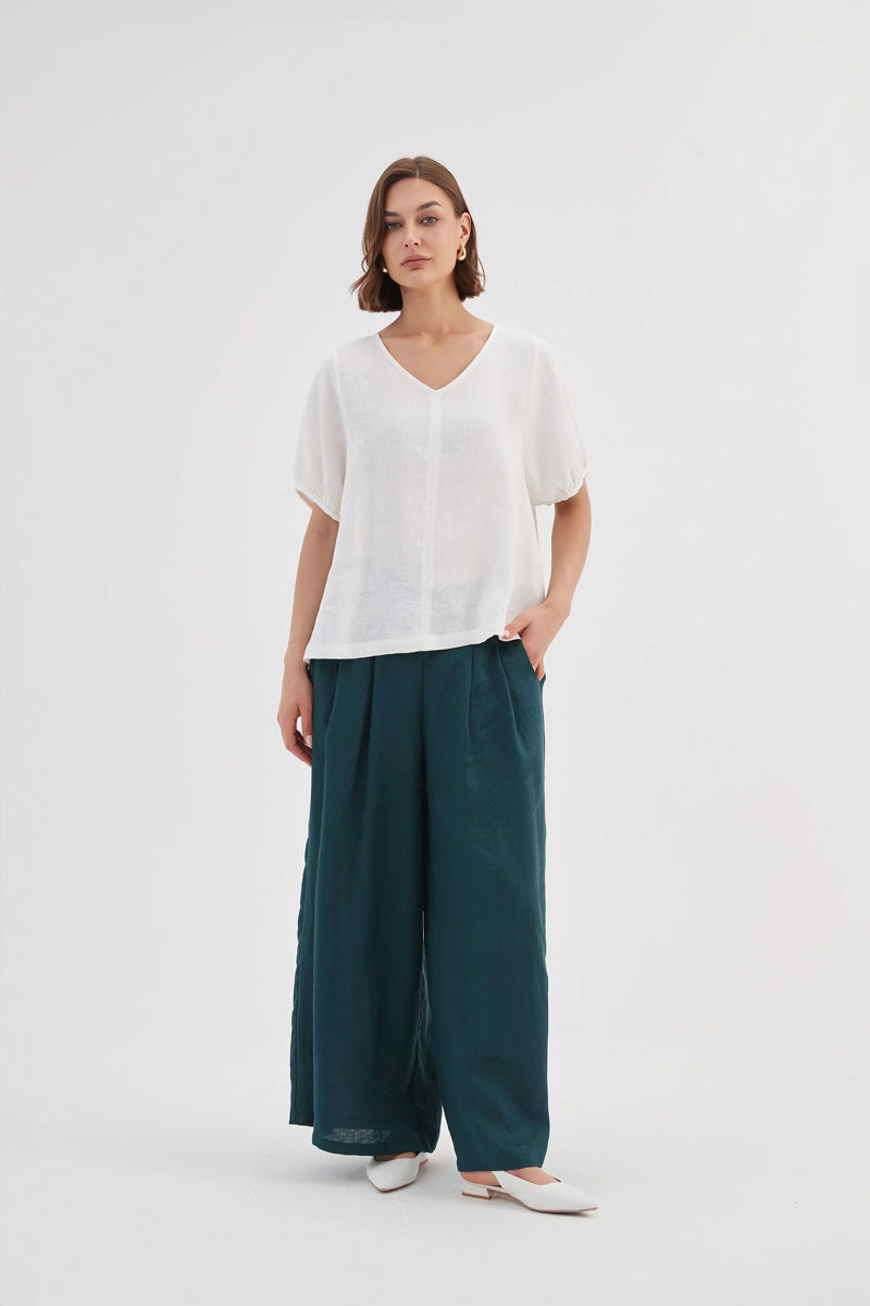 TIRELLI Pleat Front Palazzo Linen Trousers Marine