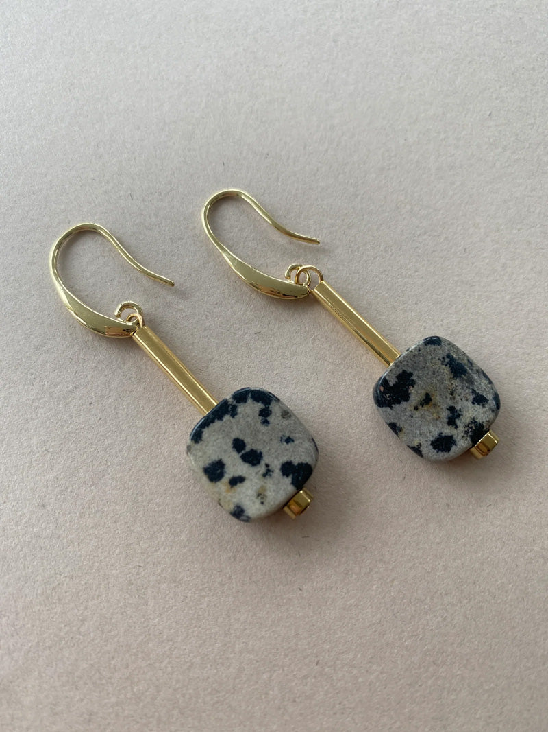 GIST Dalmatian Jasper Square Drop Earrings
