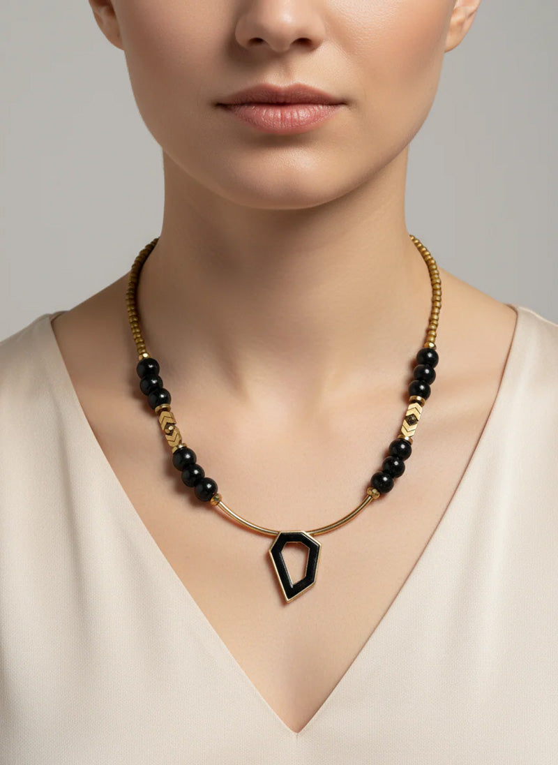 GIST Hematite Necklace Seed Bead Black/Gold