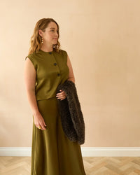 CHALK Gina Satin Skirt Avocado