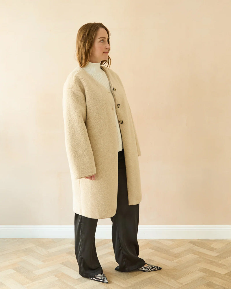 CHALK Maggie Faux Sheepskin Coat-Cream