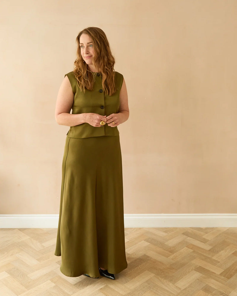 CHALK Gina Satin Skirt Avocado