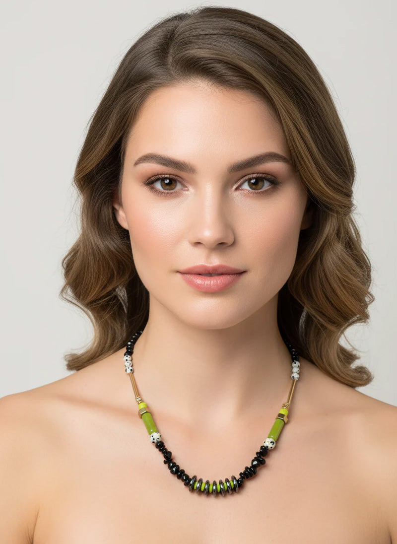 GIST Necklace Dalmatian Jasper Lime Green/Black