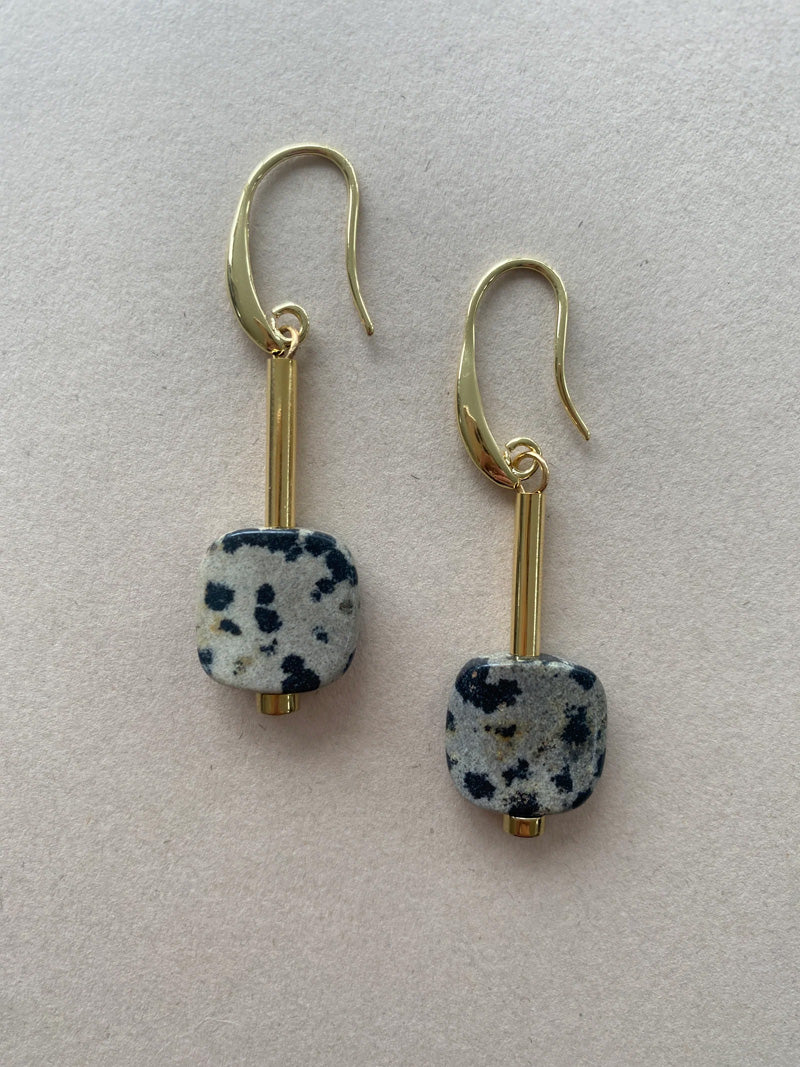 GIST Dalmatian Jasper Square Drop Earrings