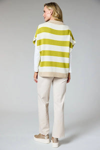 DECK V Neck Striped Sweater Winter White/Taupe