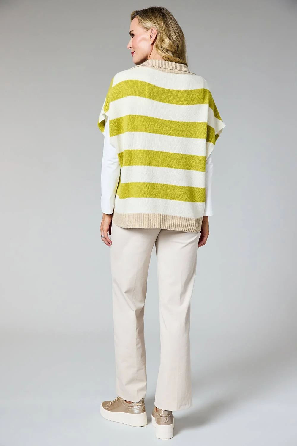 DECK V Neck Striped Sweater Winter White/Taupe