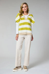 DECK V Neck Striped Sweater Winter White/Taupe