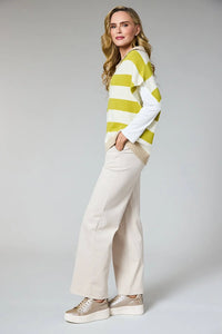 DECK V Neck Striped Sweater Winter White/Mustard