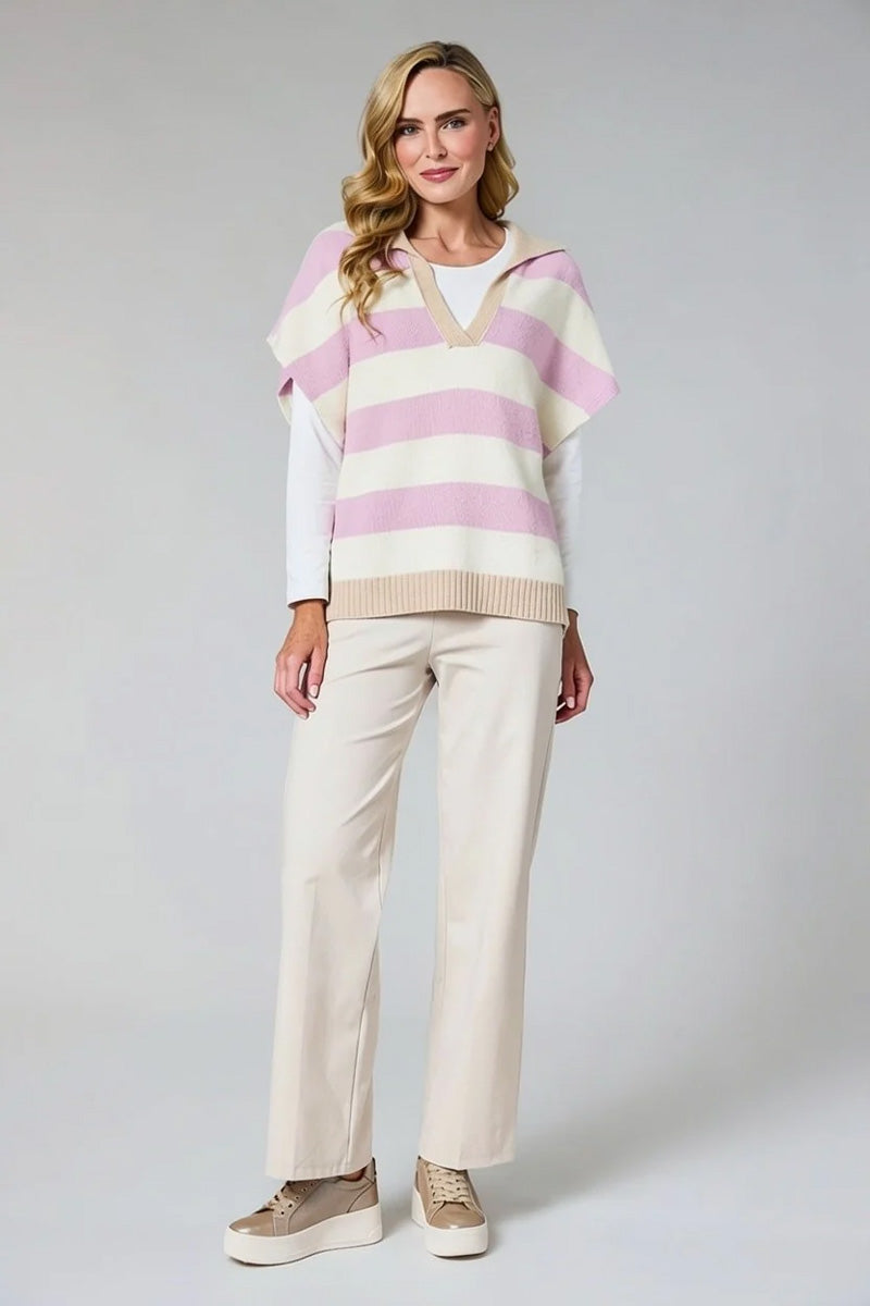 DECK V Neck Striped Sweater Winter White/Blush