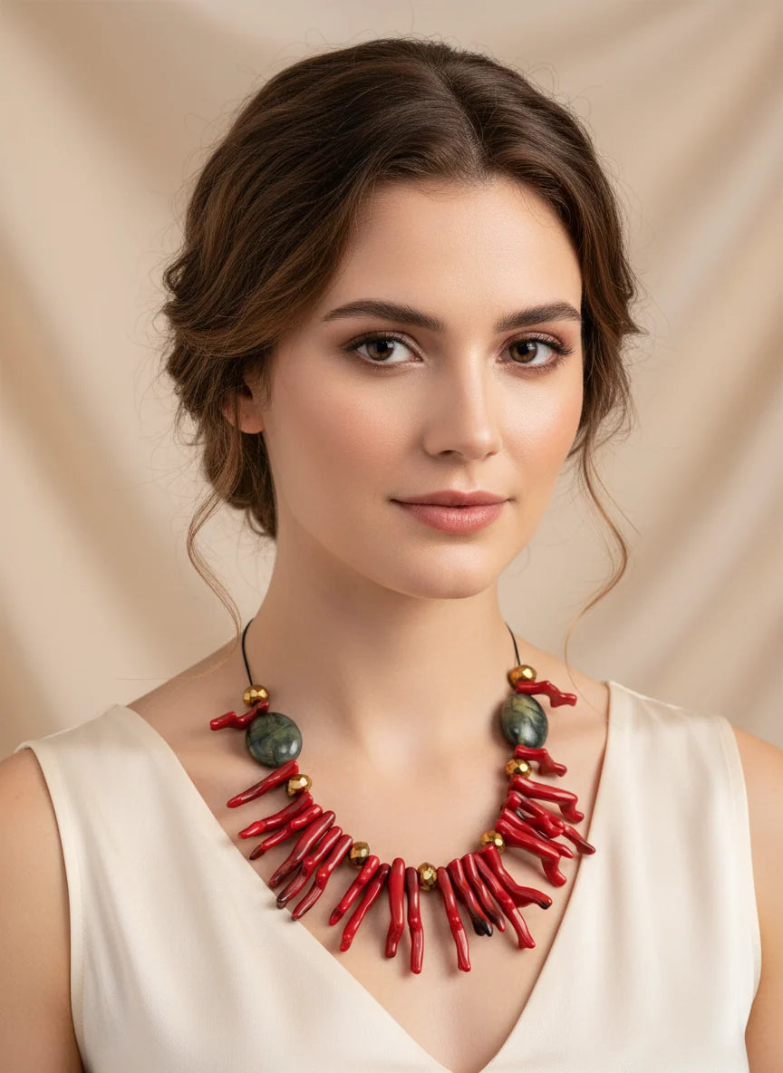 GIST Necklace Red Coral/Crystal