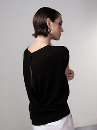 HAAKO Fine Knit Cross Over Sweater-Black