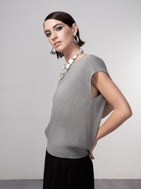HAAKO Fine Knit Cross Over Sweater-Grey