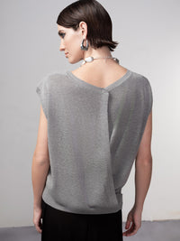 HAAKO Fine Knit Cross Over Sweater-Grey