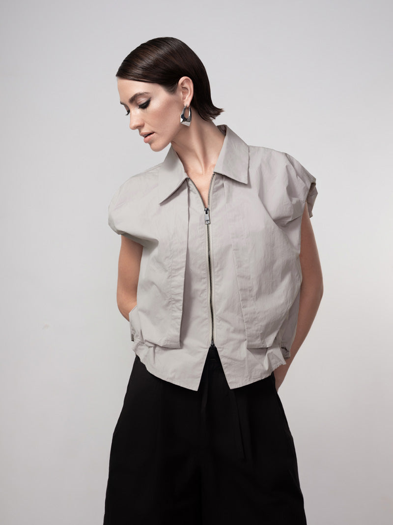 HAAKO Sleeveless Puffball Gilet-Grey