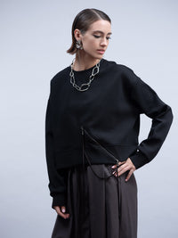 HAAKO Zip Detail Crop Length Top Black