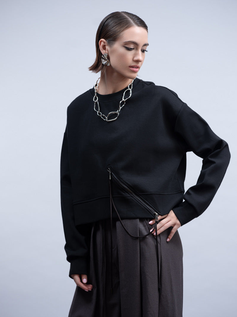 HAAKO Zip Detail Crop Length Top Black