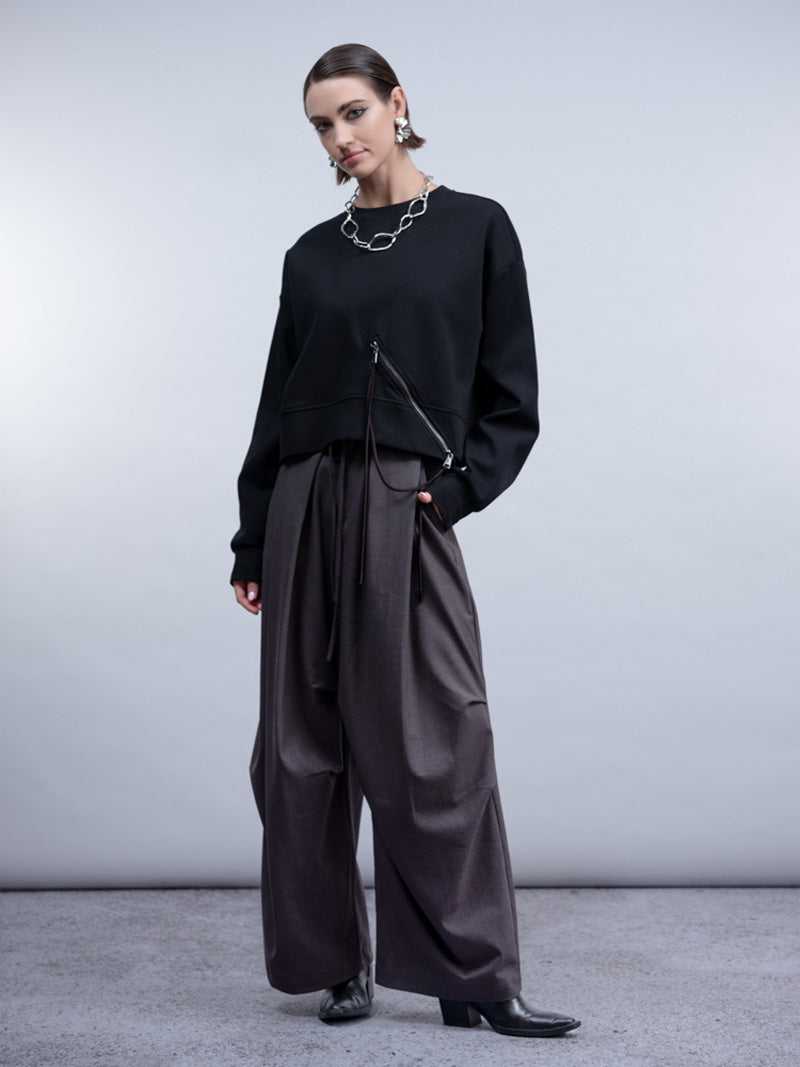 HAAKO Zip Detail Crop Length Top Black