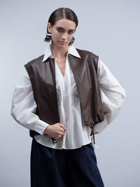 HAAKO Faux Leather Puffball Gilet-Ivory