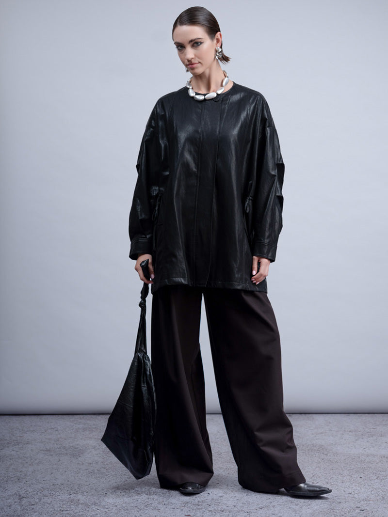 HAAKO Faux Leather Coat Black