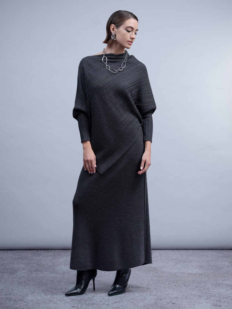 HAAKO Ribbed Knit Sweater-Charcoal